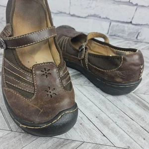Keen Brown Leather Mary Jane Walking Comfort Shoes Womens 10 M Buckle Strap Flat - Picture 1 of 14