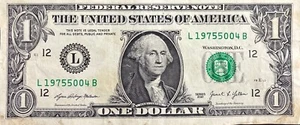 $1 Birthday/Anniversary Note May 4, 1975 (5/4/1975) Serial Number L19755004B - Picture 1 of 4