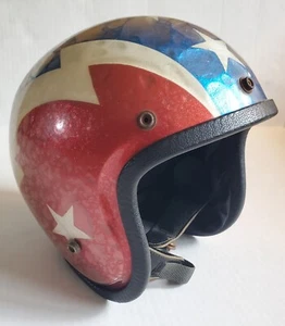 Vtg Buco Thunderbolt Helmet Red White Blue Metal Flake Stars Stripes No Size - Picture 1 of 21