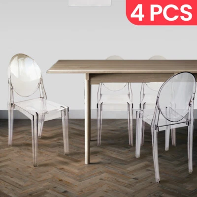 Juego de 4 sillas de comedor Ghost Clear silla apilable para banquete de eventos Foto 1 de 4