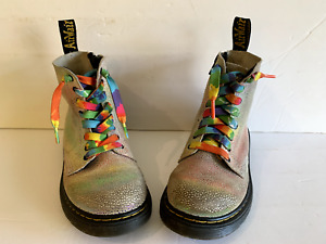 Dr Martens Doc 1460 Pascal J Girls Rainbow Iridescent Glitter Boots Size 1