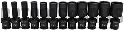 12pc 3/8" DR. Universal Ball Swivel Deep Impact Socket Set (SAE) Radius Set - Image 1 of 4
