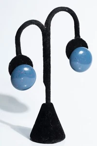 Vintage 80s Avon Golden Splatter Blue Earrings Blue Gold Dome Glitter - Picture 1 of 4