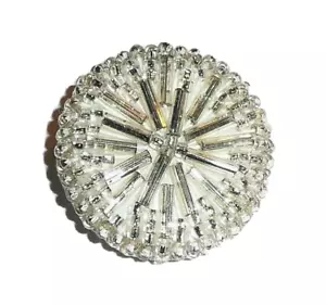 Gorgeous Hand-Crafted Clear Glass Bugle Beads Czech Glass Shank Button 1" - Picture 1 of 6
