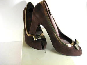 Sacha London Pumps Absatz Magni braun Leder Wildleder mit Gold Bronze Detail Größe 10 - Bild 1 von 11