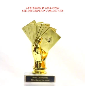 CARD HAND TROPHY GOLD CARD HAND FIGURE TROPHY TROPHIES - Picture 1 of 2
