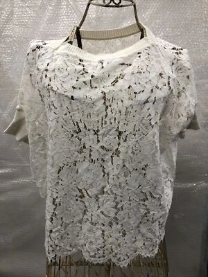 Top de encaje con flores de seda blanco roto Valentino Spa talla M Foto 1 de 4