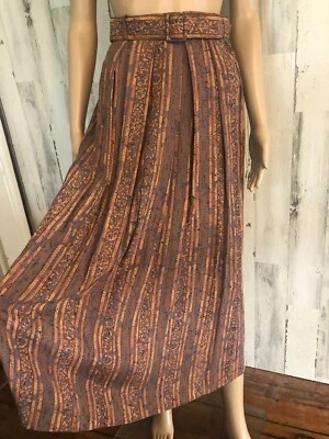 vtg GIANNI SPORT High Waist Belted Midi Skirt Sz 10 Pockets Rayon USA - Imagem 1 de 4