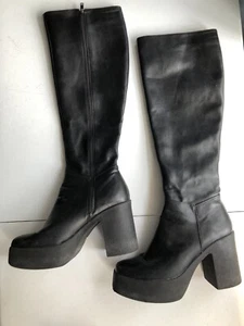 La Moda Knee High Black Faux Leather Whimsigoth Platform Boots Women's Fairycore - Picture 1 of 14