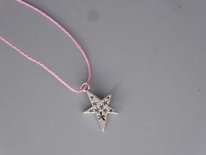 silver star pink Corded Necklace Handmade 42cm pendant width 15mm height 18mm - Picture 1 of 1