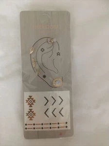 Topshop Earrings Gold Diamanté Ear Studs With Tattoos New £6.50 - Picture 1 of 9