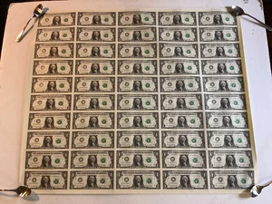 Full Uncut Sheet 50 1 Dollar Bills 2013 Good Condition - Picture 1 of 5
