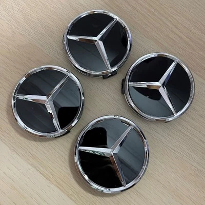 1Set/4PCS Wheel Centre Caps 75mm Badge Hub Black Fit For Mercedes-Benz C E S - Image 1 of 4