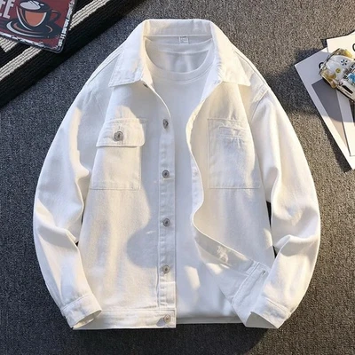 Chaqueta de mezclilla de lujo para hombre Moda Suelta Informal Moda Abrigo de jean retro de calle alta Foto 1 de 4