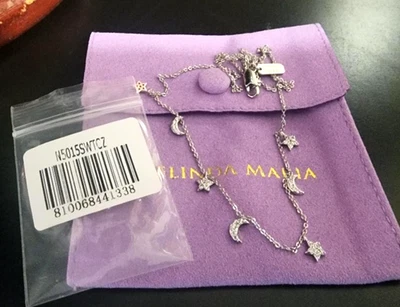 MELINDA MARIA Silvertone Diamondettes Moon & Stars Necklace NWT/POUCH + GIFT - Image 1 of 3