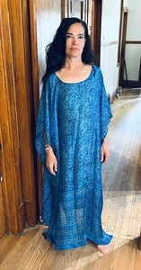 Vintage 1960s Indian Block Print Silk Caftan Kaftan - Picture 1 of 15