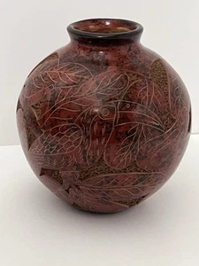 Tukan Vase rund Ätzglas Costa Rica Rotware Terrakotta Vintage - Bild 1 von 9
