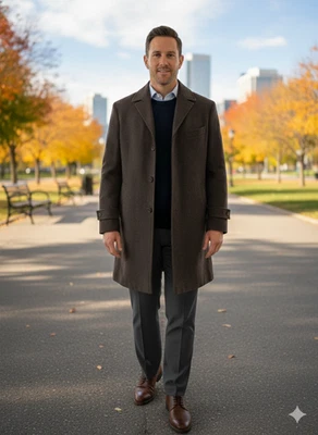 Abrigo Para Hombre Marrón Clásico Preppy Heritage Retro Mezcla Lana/Cachemira Bulgaria-42R Foto 1 de 4