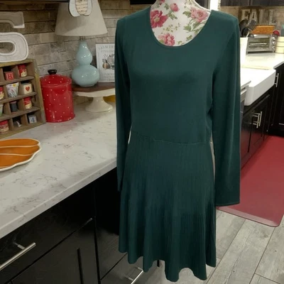 Apt. 9 罗纹针织毛衣连衣裙女式大号猎人绿色长袖新品 — 第 1/4 张图片