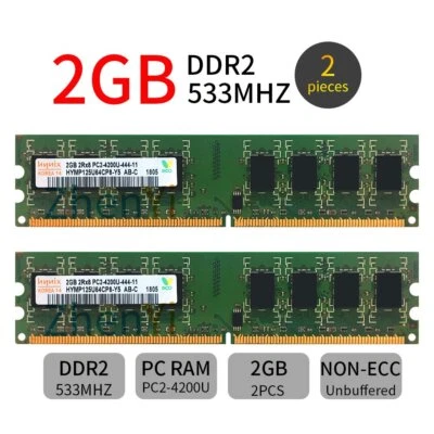 4Go 2x 2Go DDR2 PC2-4200U 533MHz 2Rx8 CL4 DIMM MÉMOIRE bureau RAM pour Hynix FR - Photo 1/4