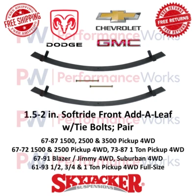 Skyjacker Softride mola de folha com parafusos de amarração 1.5-2" dianteiro para Chevy, GMC, Dodge - Imagem 1 de 4