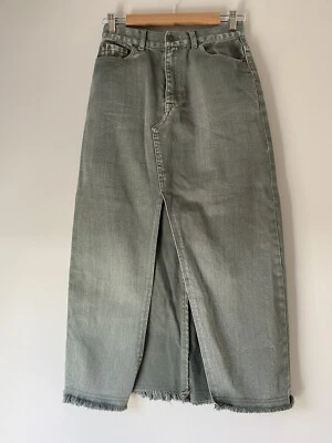 Ena Pelly Women’s Denim Midi Skirt Size 8 Grey Stone Wash Front Split Frayed Hem - Image 1 of 4