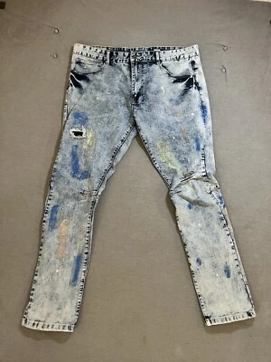 Jeans Smoke Rise Adulto 40x32 Azul Denim Graffiti Envejecido Bolsillo Cinturón Cremallera. Foto 1 de 4