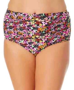 California Waves Plus Size 2 (20/22) Bikini Swim Bottom Black Ditsy Floral - Picture 1 of 8