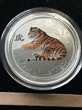 2010  Perth Mint Australia ¢50 Cent Coloured Tiger 2010 1/2 oz .999 Silver Coin