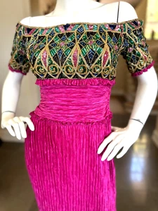 Mary McFadden Couture 1980's Hot Pink Off the Shoulder Evening Dress - Picture 1 of 8