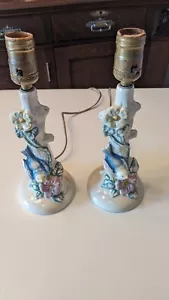 Mid-Century Porcelain Tree Trunk With Flowers And Birds Vintage Lamps - Picture 1 of 1