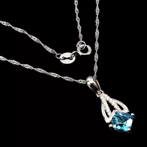 Collana In Argento Sterling 925 Con Topazio Cushion Di Londra E Cz Simulato 6Mm - Foto 1 di 10