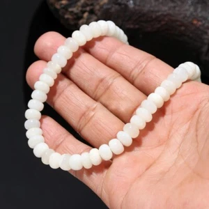 925 Sterling Silver, White Moonstone Quartz Smooth Rondelle Necklace 18" - Foto 1 di 11