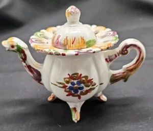 VINTAGE BASSANO DEKORATIVE TEEKANNE HANDBEMALT STEINGUTDECKEL, ITALIEN, UM 1960 - Bild 1 von 8