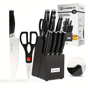 15 Pieces Professional Carbon Steel Kitchen Knife Set With Wooden Block - Picture 1 of 8