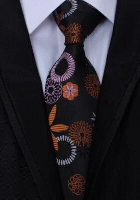 Nueva Corbata Clásica Floral Naranja Rosa Verde TEJIDA JACQUARD 100% Seda Para Hombre Foto 1 de 2