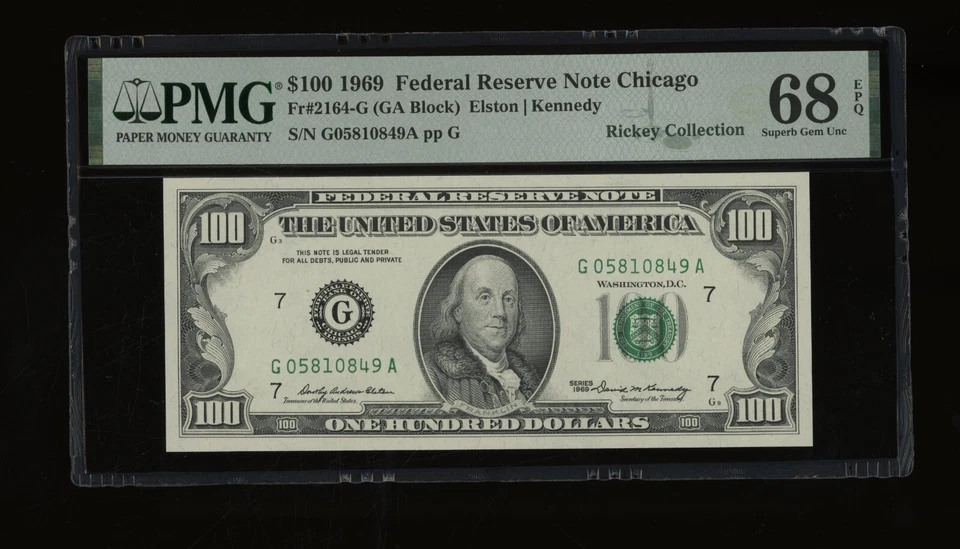 DBR 1969 $100 FRN Chicago Superb Gem Fr. 2164-G PMG 68 EPQ Serial G05810849A - Image 1 of 2