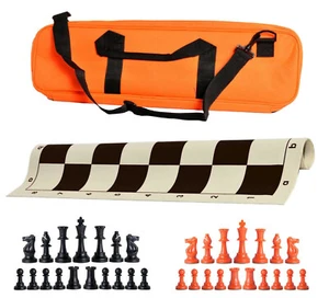 Deluxe Triple Weight Chess Set - Vinyl Board Pieces & Bag - Orange Black - Picture 1 of 5