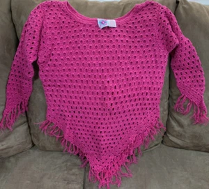 GIRLS PINK SWEATER SIZE 14/16 CROCHETED CHEVRON FRINGE SUPER CUTE!! - Picture 1 of 4