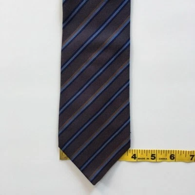 Corbata Alain Figaret marrón azul rayas hecha a mano 100% seda pa0710 Foto 1 de 4