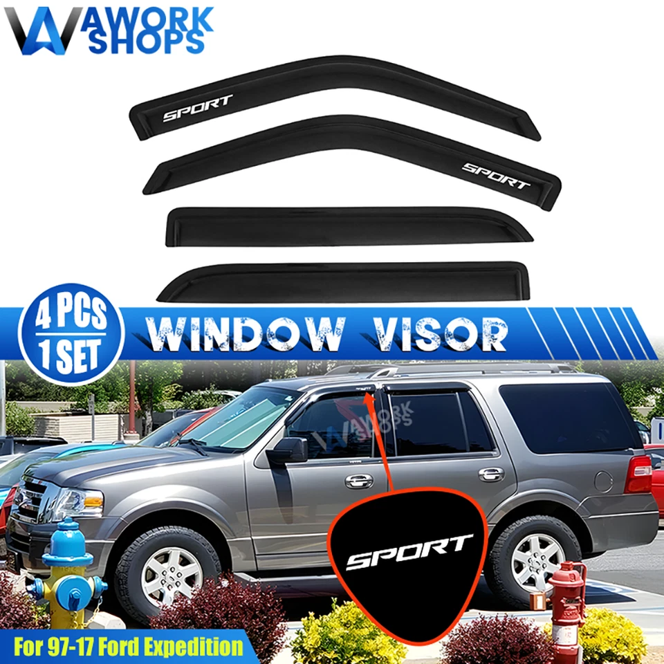 Fits 97-17 Ford Expedition 98-17 Lincoln Navigator Window Visors w/ White Sport - Image 1 of 4