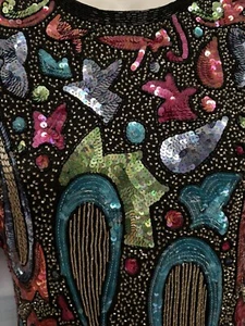 Vtg Laurence Kazar Colorful Fully Beaded Sequin Silk Cocktail Dress - Picture 1 of 15