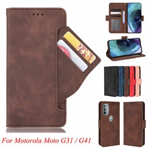 For Motorola Moto G31 G41 Phone Case Card Slots Flip Leather Stand Cover - Picture 1 of 17