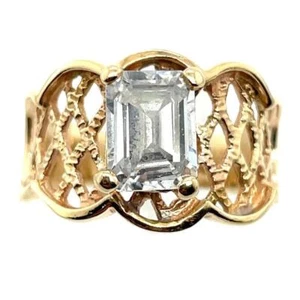 Cubic Zirconia Solitaire Ring REAL Solid 14K Yellow Gold 5.7g Size 7.25 - Picture 1 of 6
