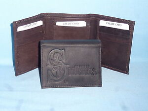 SEATTLE MARINERS    Leather TriFold Wallet    NEW    dkbr 3  m1