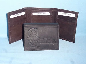 SEATTLE MARINERS Leather TriFold Wallet NEW dkbr 3 m1 - Picture 1 of 4