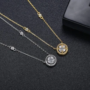 Collana zirconi semplice ciondolo tondo donna collana catena placcata oro gioielli - Foto 1 di 8