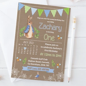 Personalisierte Peter Hase Geburtstagseinladungen Vintage Partyeinladungen Blumen x10 - Bild 1 von 6