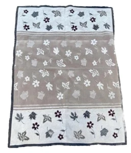 Vintage Woolrich Throw Blanket 50" x 68" Brown with Leaves & Flowers - Picture 1 of 8