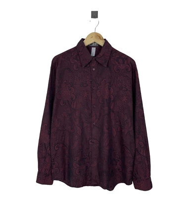 Vintage 90s Mens GIANNI VERSACE Shirt Long Sleeve Flowers Print Burgundy Size 48 - Image 1 of 4